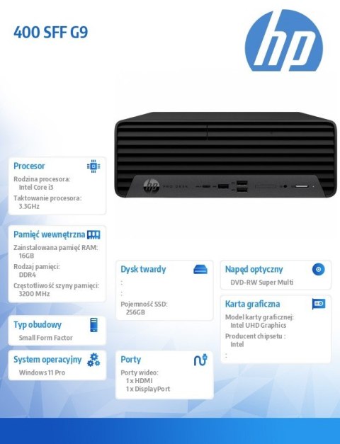 Komputer 400 SFF G9 i3-12100 256GB/16GB/DVD/W11P 6A828EA Komputer 400 SFF G9 i3-12100 256GB/16GB/DVD/W11P 6A828EA
