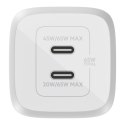 Podwójna ładowarka ścienna USB-C GaN z PPS 65 W Biała Podwójna ładowarka ścienna USB-C GaN z PPS 65 W Biała
