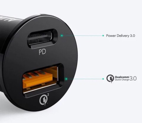 CC-Y11 Mini ładowarka samochodowa 2xUSB (1xUSB C Power Delivery 3.0 + USB-A Quick Charge 3.0) 21W 6A CC-Y11 Mini ładowarka samochodowa 2xUSB (1xUSB C Power Delivery 3.0 + USB-A Quick Charge 3.0) 21W 6A