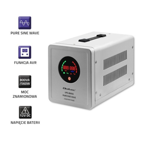 Zasilacz awaryjny Pure Sine Wave UPS | 800VA | 560W | Stała faza | Szary Zasilacz awaryjny Pure Sine Wave UPS | 800VA | 560W | Stała faza | Szary