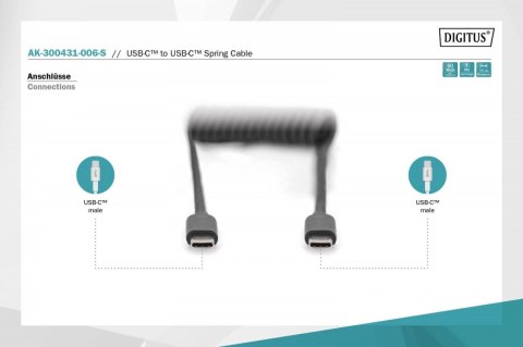 Kabel spiralny USB C/USB C, USB 2.0, PD 60W, max. 1m Czarny Kabel spiralny USB C/USB C, USB 2.0, PD 60W, max. 1m Czarny