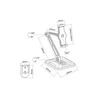 Ramię biurkowe/ścienne do Tabletu i iPad 4,7-12cali regulowane czarne