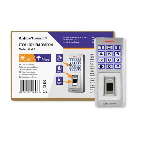 Zamek szyfrowy OBERON z czytnikiem linii papilarnych | RFID | kod| karta | brelok | dzwonek | IP68 | EM Zamek szyfrowy OBERON z czytnikiem linii papilarnych | RFID | kod| karta | brelok | dzwonek | IP68 | EM