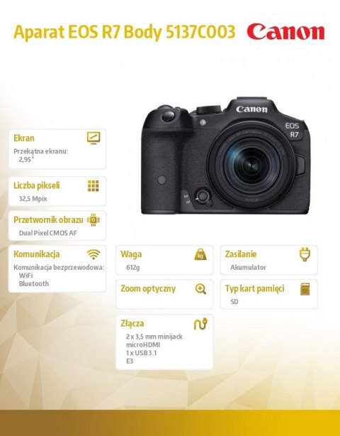 Aparat bezlusterkowy EOS R7 Body 5137C003 Aparat bezlusterkowy EOS R7 Body 5137C003
