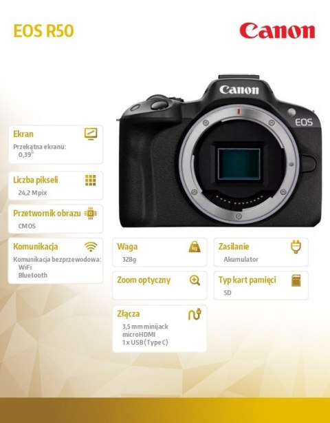 Aparat bezlusterkowy EOS R50 Body czarny 5811C003 Aparat bezlusterkowy EOS R50 Body czarny 5811C003