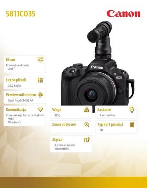 Aparat bezlusterkowy EOS R50 czarny +RF-S 18-45 CREATOR KIT 5811C035 Aparat bezlusterkowy EOS R50 czarny +RF-S 18-45 CREATOR KIT 5811C035