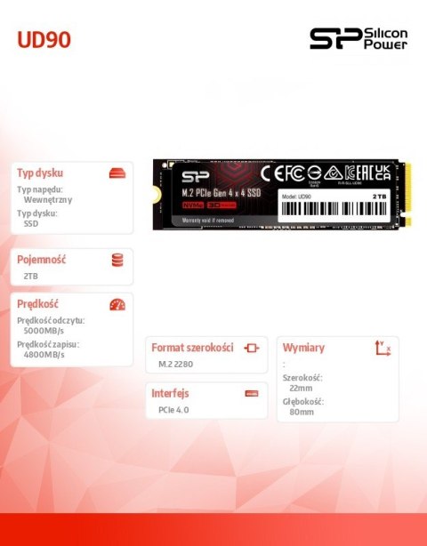 Dysk SSD UD90 2TB PCIe M.2 2280 NVMe Gen 4x4 5000/4800 MB/s