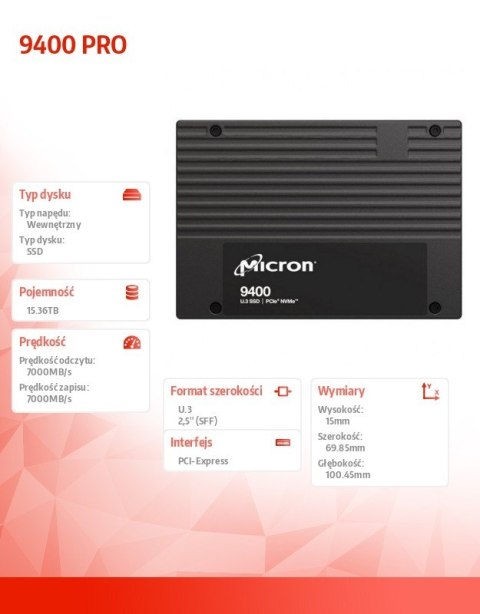 Dysk SSD 9400 PRO 15360GB NVMe U.3 15mm Single Pack