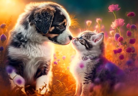 Puzzle 500 elementów Kotek piesek nowa przyjaźń Puzzle 500 elementów Kotek piesek nowa przyjaźń