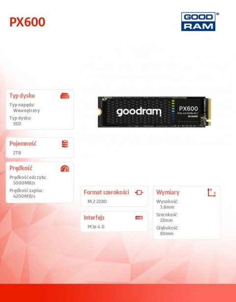 Dysk SSD PX600 2TB M.2 PCIe 4x4 NVMe 2280 Dysk SSD PX600 2TB M.2 PCIe 4x4 NVMe 2280