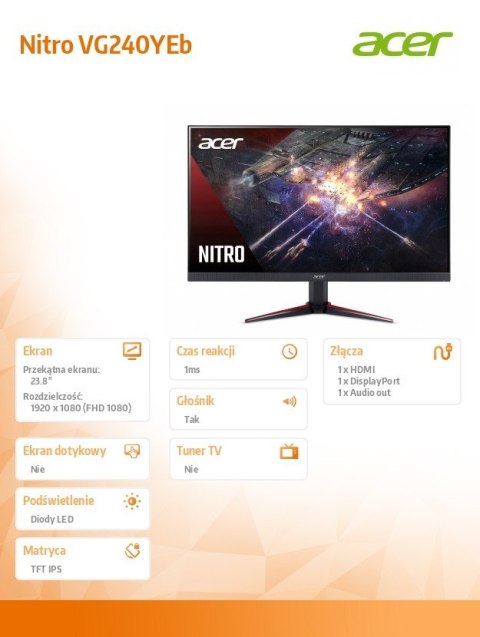 Monitor 24 cale Nitro VG240YEb mipx IPS/100Hz/1ms Monitor 24 cale Nitro VG240YEb mipx IPS/100Hz/1ms
