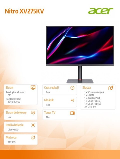 Monitor 27 cali Nitro XV275KVymipruzx IPS/160Hz/Audio Monitor 27 cali Nitro XV275KVymipruzx IPS/160Hz/Audio