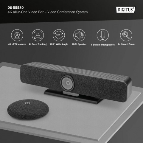 System wideokonferencji 4K ePTZ szeroki kąt 120° Sensor 2.8'' 8MP Hi-Fi, 4 mikrofony, pilot System wideokonferencji 4K ePTZ szeroki kąt 120° Sensor 2.8'' 8MP Hi-Fi, 4 mikrofony, pilot