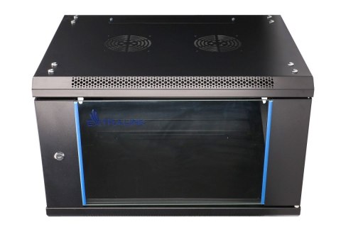 Szafka wisząca rack 6U 600x600 czarna szklane drzwi