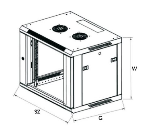 Szafka wisząca rack 6U 600x600 czarna szklane drzwi