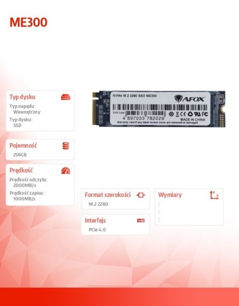Dysk SSD ME300 M.2 PCI-Ex4 256GB TLC 2 GB/s NVMe Dysk SSD ME300 M.2 PCI-Ex4 256GB TLC 2 GB/s NVMe