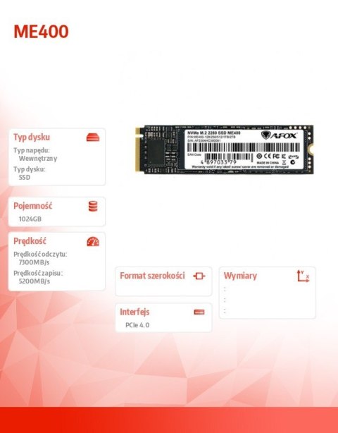 Dysk SSD ME400 M.2 PCI-E 4.0 x4 1TB TLC 7.3 / 5.2 GB/s NVMe Dysk SSD ME400 M.2 PCI-E 4.0 x4 1TB TLC 7.3 / 5.2 GB/s NVMe