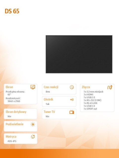 Monitor informacyjny DS 65 cali - 18/7 2x10W Android 11.0 Monitor informacyjny DS 65 cali - 18/7 2x10W Android 11.0