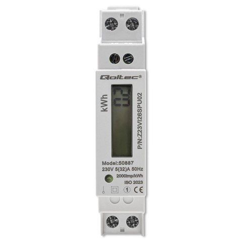 Jednofazowy elektroniczny licznik | miernik zużycia energii na szynę DIN | 230V | LCD | 2P | Slim Jednofazowy elektroniczny licznik | miernik zużycia energii na szynę DIN | 230V | LCD | 2P | Slim