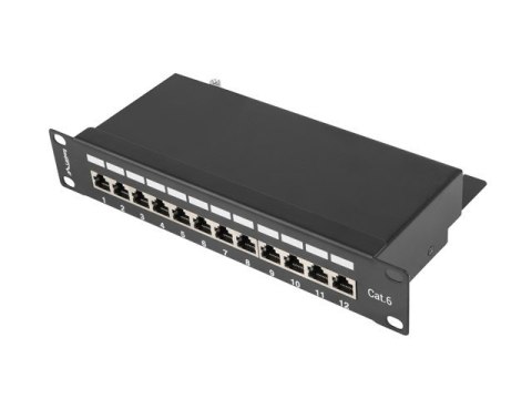 Patch Panel 12 Port 1U 10' cali kategoria 6 ekranowany czarny Patch Panel 12 Port 1U 10' cali kategoria 6 ekranowany czarny