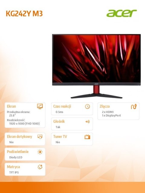 Monitor 23.8 cali Nitro KG242YM3 bmiipx FHD/IPS/180Hz Monitor 23.8 cali Nitro KG242YM3 bmiipx FHD/IPS/180Hz