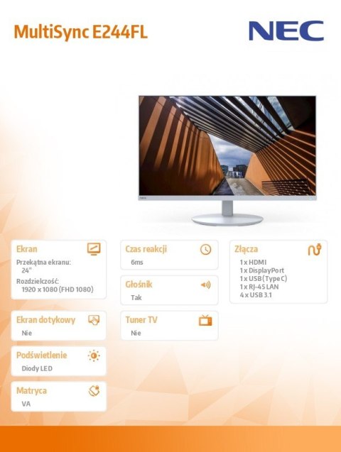 Monitor MultiSync E244FL 24 cale USB-C HDMI biały Monitor MultiSync E244FL 24 cale USB-C HDMI biały