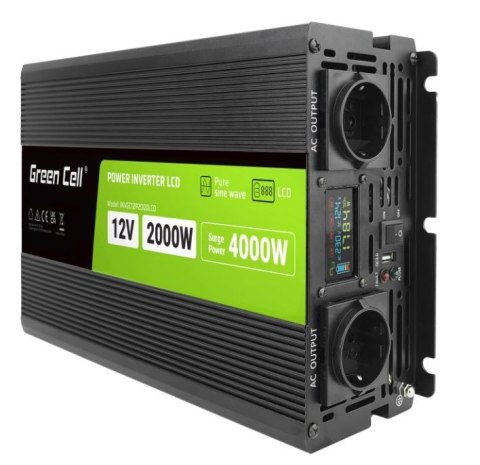 Przetwornica LCD 12V 2000W/4000W Czysty sinus z wywietlaczem