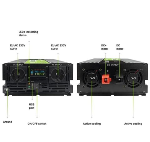Przetwornica LCD 12V 2000W/4000W Czysty sinus z wywietlaczem
