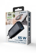 Ładowarka PowerDelivery 1xA 2xC GaN 65W Czarna Ładowarka PowerDelivery 1xA 2xC GaN 65W Czarna