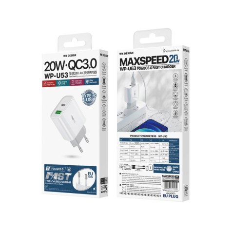 Ładowarka sieciowa USB-C PD 20W & USB-A QC3.0 18W Fast Charger Ładowarka sieciowa USB-C PD 20W & USB-A QC3.0 18W Fast Charger
