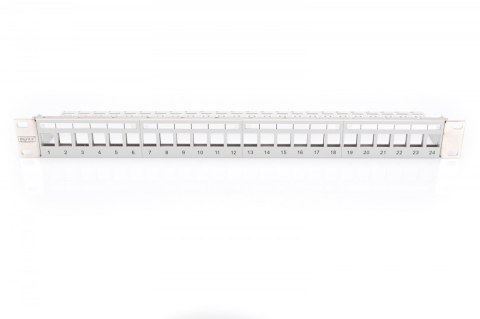 Panel krosowy (patch panel) modularny 19" 24 porty pod moduły keystone, 1U, ekranowany, prowadnica kabli, wymienne pola opisowe Panel krosowy (patch panel) modularny 19" 24 porty pod moduły keystone, 1U, ekranowany, prowadnica kabli, wymienne pola opisowe