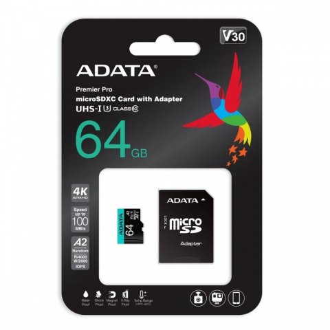 Karta pamięci microSD Premier Pro 64GB UHS1 U3 V30 A2 + adapter Karta pamięci microSD Premier Pro 64GB UHS1 U3 V30 A2 + adapter