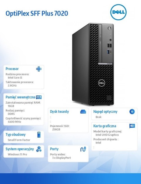Komputer Optiplex Plus SFF/Core i5-14500/16GB/256GB SSD/Integrated/WLAN + BT/Wireless Kb & Mouse/260W/W11Pro/vPro