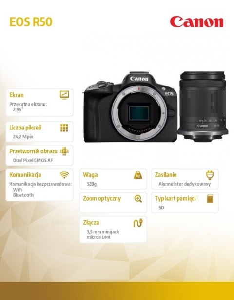 Aparat bezlusterkowy EOS R50 + RFS 18-150 S 5811C096 Aparat bezlusterkowy EOS R50 + RFS 18-150 S 5811C096