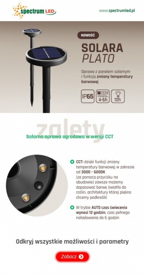 Solarna lampa ogrodowa Solara Plato CCT IP65 Solarna lampa ogrodowa Solara Plato CCT IP65