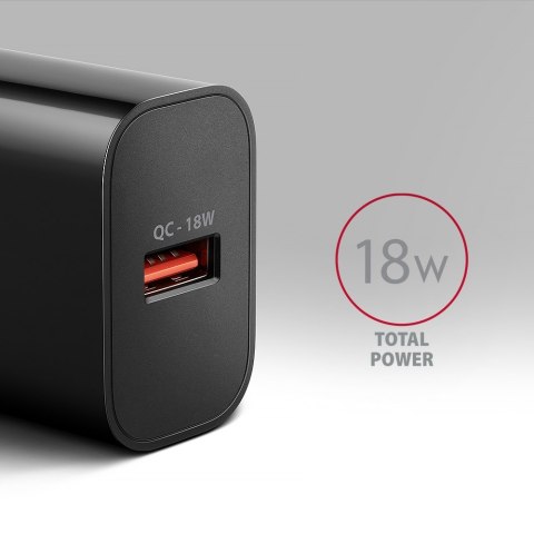 ACU-QC18 Ładowarka sieciowa QC 18W, 1x port USB-A, QC3.0/AFC/FCP/SMART Czarna ACU-QC18 Ładowarka sieciowa QC 18W, 1x port USB-A, QC3.0/AFC/FCP/SMART Czarna