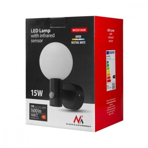 Lampa LED z czujnikiem ruchu MCE515 15W Szara Lampa LED z czujnikiem ruchu MCE515 15W Szara