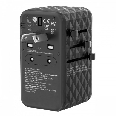 Adapter podróżny UTA-06 32121 ładowarka GaN PD 100W, QC 4+, 2x USB-C, 2x USB-A, 180 krajów Adapter podróżny UTA-06 32121 ładowarka GaN PD 100W, QC 4+, 2x USB-C, 2x USB-A, 180 krajów