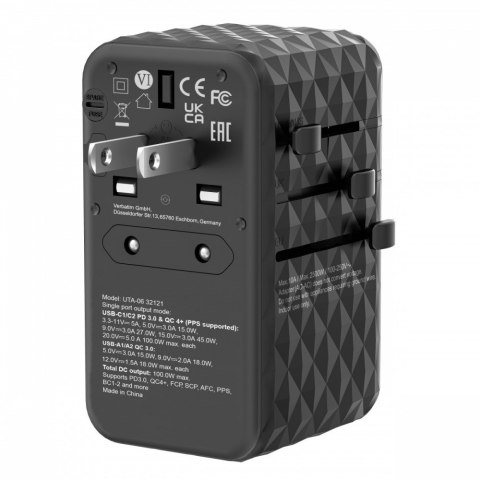Adapter podróżny UTA-06 32121 ładowarka GaN PD 100W, QC 4+, 2x USB-C, 2x USB-A, 180 krajów Adapter podróżny UTA-06 32121 ładowarka GaN PD 100W, QC 4+, 2x USB-C, 2x USB-A, 180 krajów