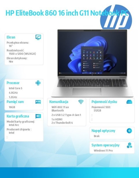 Notebook EliteBook 860 G11 U7-155U 512GB/16GB/W11P/16.0 9G1C0ET Notebook EliteBook 860 G11 U7-155U 512GB/16GB/W11P/16.0 9G1C0ET