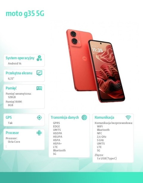 Smartfon moto g35 5G 8/128GB Hot Coral Smartfon moto g35 5G 8/128GB Hot Coral