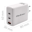Ładowarka sieciowa 100W GaN | 5-20V | 1.5-3A | 2xUSB-C PD | 1xUSBQC 3.0 | Biała Ładowarka sieciowa 100W GaN | 5-20V | 1.5-3A | 2xUSB-C PD | 1xUSBQC 3.0 | Biała