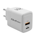 Ładowarka sieciowa 20W GaN | 5-20V | 1.5-3A | 1xUSB-C PD | 1xUSB QC 3.0 | Biała Ładowarka sieciowa 20W GaN | 5-20V | 1.5-3A | 1xUSB-C PD | 1xUSB QC 3.0 | Biała