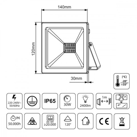 Naświetlacz Led Slim 30 W 2400lm MCE530 WW Naświetlacz Led Slim 30 W 2400lm MCE530 WW