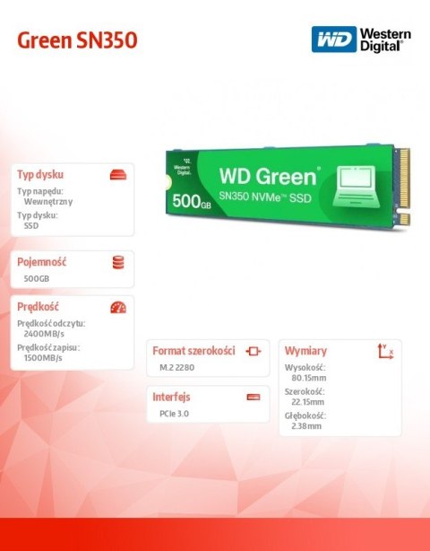 Dysk SSD Green 500GB M.2 2280 SN350 NVMe PCIe Dysk SSD Green 500GB M.2 2280 SN350 NVMe PCIe