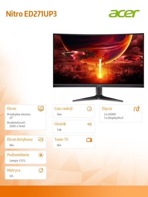 Monitor 27 cali Nitro ED271UP3 bmiipx 180Hz 300nit Monitor 27 cali Nitro ED271UP3 bmiipx 180Hz 300nit
