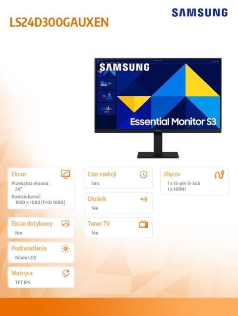 Monitor 24 cale LS24D300GAUXEN FHD 1xHDMI 1xD-Sub 100Hz Monitor 24 cale LS24D300GAUXEN FHD 1xHDMI 1xD-Sub 100Hz