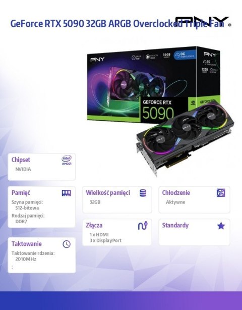 Karta graficzna GeForce RTX5090 OC ARGB 3F 32GB 512-bit 1792GB/s Karta graficzna GeForce RTX5090 OC ARGB 3F 32GB 512-bit 1792GB/s