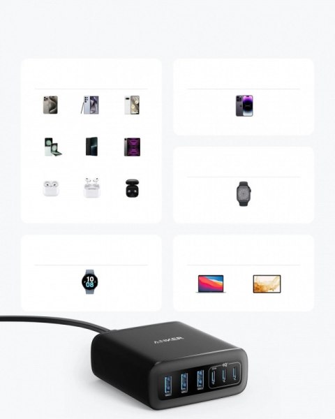 Ładowarka GaN 112W 3xUSB-A 3xUSB-C czarna Ładowarka GaN 112W 3xUSB-A 3xUSB-C czarna
