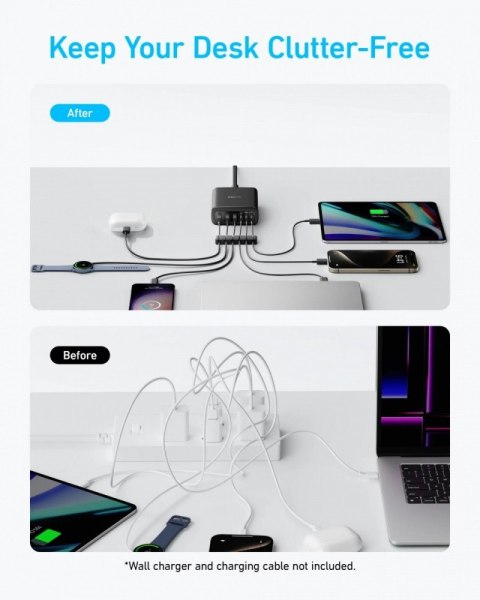 Ładowarka GaN 112W 3xUSB-A 3xUSB-C czarna Ładowarka GaN 112W 3xUSB-A 3xUSB-C czarna